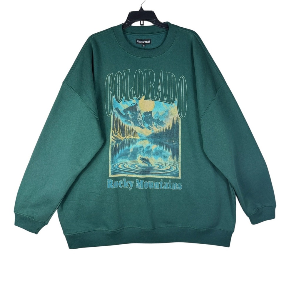 State‎ of Mine Colorado Rocky Mountains Crew Fleece Sweatshirt Green XXL NWT